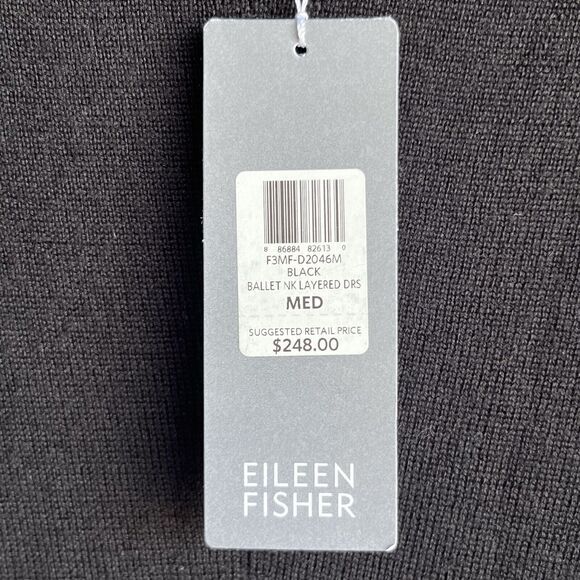 NEW‎ Eileen Fisher Ballet Neck Layered Long Sleeve Dress Size Medium Black NWT’s - Picture 4 of 14